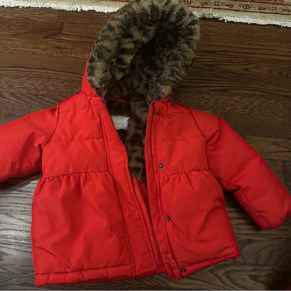 Okie Dokie Red Puffer Jacket with Faux Fur Hood - Picture 1 of 14
